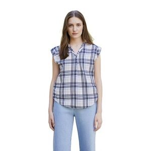Women Top Liz Claiborne Women Plaid V‎ Neck Top Size XS Plaid